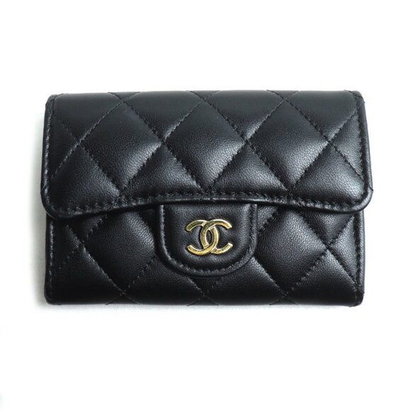 CHANEL Matelasse Lambskin Classic Card Case Black AP0214 Y01295 C3906 Wo...